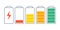 Set of elements with battery with different levels of charge. Phone energy symbol, car battery indicator, battery charge signs.