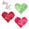 Set of elements in grunge style with hearts shapes made of color