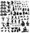 Set of elements for Halloween. A collection of black silhouettes of mystical creatures. Vector illustration of monsters