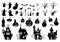 Set of elements for Halloween on a white background. Collection of black silhouettes. Ghosts, haunted houses, withered trees,