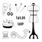 Set of elements for sewing clothes. Vector doodle collection