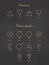 Set of elements signs and planet glyphs. Collection of air, fire, earth, water icons and planets symbols in outline