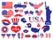 Set of elements for USA Patriots Day. Collection for USA independence. Vector illustration for american holidays.