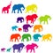 Set of elephant colored silhouettes