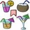 A set of elite drinks decorated with umbrellas and tubes, summer drinks, freshness