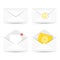 Set of email icon. Envelope with paper sheet, plain mail, with a stamp.