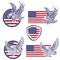 Set of the emblems with eagles on usa flag background. Design