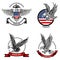 Set of the emblems with eagles on usa flag background. Design elements for logo, label, emblem, sign.