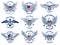 Set of emblems with eagles and usa flags. Design element for poster, emblem, sign, logo, label.