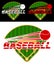 Set of emblems with green baseball fields and flying ball. Team sports. Active lifestyle. American national sport. Vector