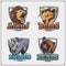 Set of emblems with lion, rhino, bear and bull for a sport team.