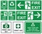 Set of emergency fire exit , emergency assembly area, first aid, recyclable items only green signs with different directions iso