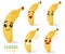 Set of emoji banana with different emotions, smile, laugh, anger, cry, love. An isolated vector illustration.