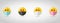 Set emoji in colorful mouth masks. Virus protection. Yellow emoji icon on grey template. Vector
