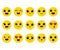 Set of emoji. Kawai yellow faces. Cute emoticons. Flat. Vector illustration.