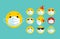 Set of emoji with a medical mask on the face. Different round yellow emoticons protect against the spread of coronavirus