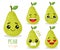 Set of emoji pear with different emotions, smile, laugh, anger, cry, love. An isolated vector illustration.