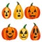 Set of emoji smile faces from jack o pumpkin lantern