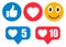 Set of Emoticons. Emoji social network reactions icon. Yellow smilies, set smiley emotion, by smilies, cartoon emoticons