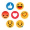 Set of Emoticons. Emoji social network reactions icon. Yellow smilies, set smiley emotion, by smilies, cartoon emoticons