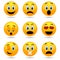 Set of Emoticons. Smile icons. Smiley faces. Emotional funny faces in glossy 3D.