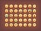 Set of emoticons, smileys icon pack, emoji on brown background, vector illustration