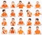 Set of emotional images of a boy in an orange T-shirt, collage, close-up, white background