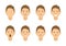 A set of emotions. 8 types of male faces. Different moods vector images.