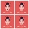 A set of emotions of an Asian woman`s face. Avatars.