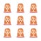 Set of emotions of beautiful blonde girl. Set of different female emotions, vector illustration