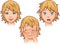 A set of emotions by a cute girl [joy, fear, shame]. Cute face of a girl. Vector illustration.