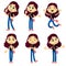 Set of emotions cute young girl, cartoon style