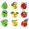 Set of emotions green yellow red quality score. Emotion card with funny cartoon faces