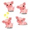 The set of emotions a little animated pink pigs isolated on white background. Sample of poster, party holiday invitation