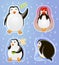 Set emotions stickers penguin: greeting, in love, skeptical, resentful