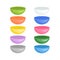 SET Empty ceramic bowls of different colors with shadows, isolated. Set of vector icons of kitchen utensils.