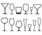 Set of empty different shapes wineglass and glass icons isolated on white background