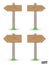 Set of empty wooden pointers of various sizes, to left and right. Guide arrow on white background. Vector