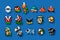 Set of enemies characters from Super Mario World classic video game, pixel design vector illustration