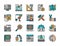 Set of Engineering Flat Color Icons. Workplace, Tools, Engineer, Chip and more.