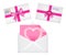 Set of envelopes with ribbons, seal, heart on it, pink greeting