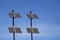 A set of environment solar panel poles with blue sky background