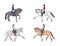 Set of equestrians riding horses