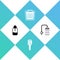 Set Essential oil bottle, Sauna brush, Bathroom scales and Shower icon. Vector