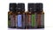 Set of essential oils for cooking in bottle rotating on white background