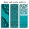 Set of ethnic designs for yoga mats. Turquoise vector pattern with mandala