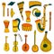 Set of Ethnic musical folk instruments in hand drawn style.