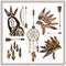 Set of ethnic style arrows, feathers, beads, bow, injun