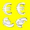 Set of Euro currency icons on yellow backgroun