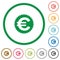 Set of euro sticker round outlined flat icons on white background